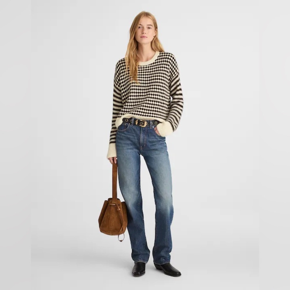 Madewell mixed stripe pullover sweater in ivory and brown stripe